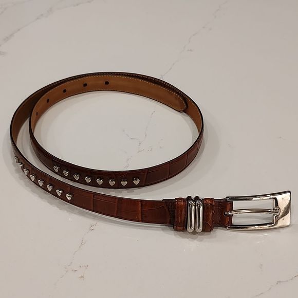 Talbot's Brown Reptile Embossed Genuine Leather Belt Silver Hearts and Buckle - Picture 12 of 12